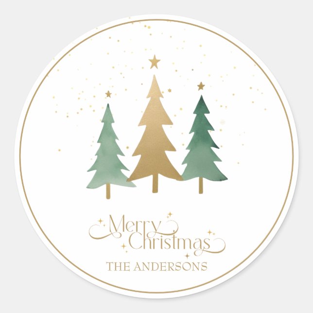 Frohe Weihnachten Minimalistische Pine Trees White Runder Aufkleber (Vorderseite)