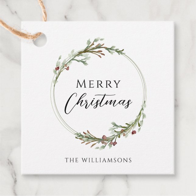 Frohe Weihnachten Minimalistischer Kranz Geschenkanhänger (Vorderseite)