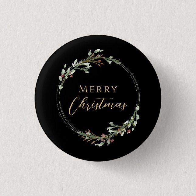 Frohe Weihnachten Minimalistischer Kranz Schwarz Button (Vorderseite)