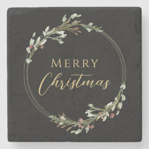 Frohe Weihnachten Minimalistischer Kranz Schwarz Steinuntersetzer