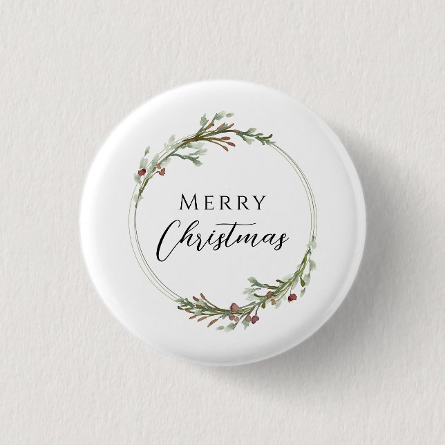Frohe Weihnachten Minimalistischer Kranz Weiß Button (Vorderseite)