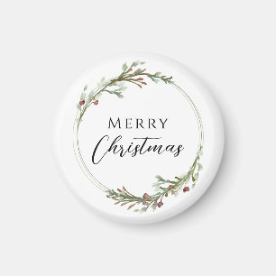 Frohe Weihnachten Minimalistischer Kranz Weiß Magnet