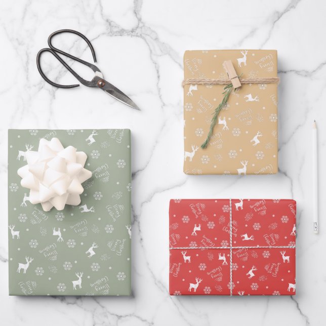Frohe Weihnachten Minimalistisches Muster Geschenkpapier Set (Vorderseite)