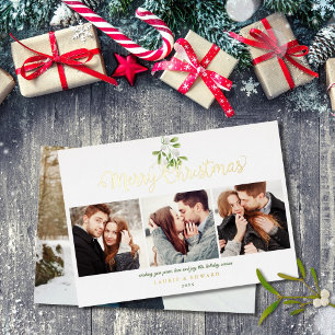 Frohe Weihnachten Mistelzweig 4 Foto Gold Folien Feiertagskarte