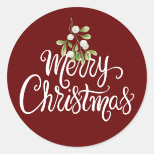 Frohe Weihnachten Mistelzweig Burgund Schrift Runder Aufkleber