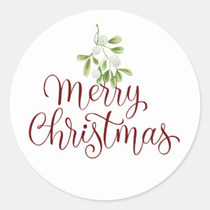 Frohe Weihnachten Mistelzweig Elegante Schrift Runder Aufkleber