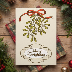 Frohe Weihnachten Mistelzweig Kalligrafie Vintage