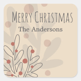 Frohe Weihnachten Mistelzweig und Familienname Tex Quadratischer Aufkleber