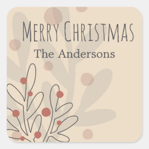 Frohe Weihnachten Mistelzweig und Familienname Tex Quadratischer Aufkleber