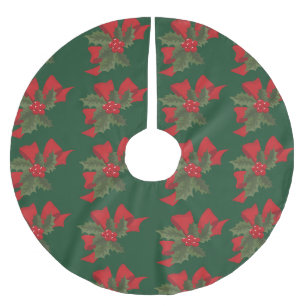 Frohe Weihnachten Mistletoe Rote Blume Polyester Weihnachtsbaumdecke