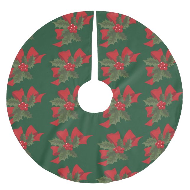 Frohe Weihnachten Mistletoe Rote Blume Polyester Weihnachtsbaumdecke (Vorderseite)