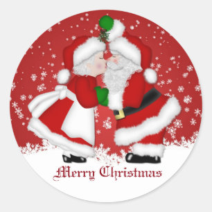 Frohe Weihnachten Mistletoe Santa Runder Aufkleber
