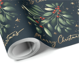 Frohe Weihnachten Mistletoe Wreath Geschenkpapier