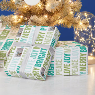 Frohe Weihnachten mit 1 horizontalem Foto Weiß Geschenkpapier