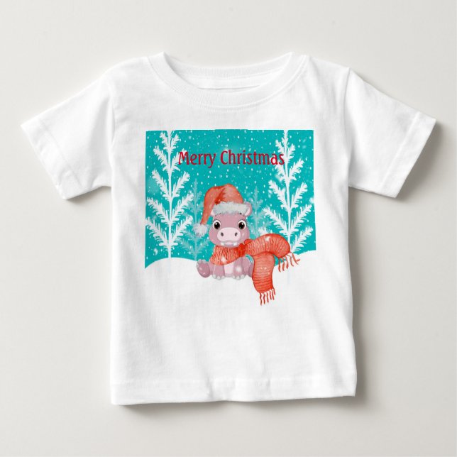 Frohe Weihnachten mit Baby Hippo T-shirt (Vorderseite)