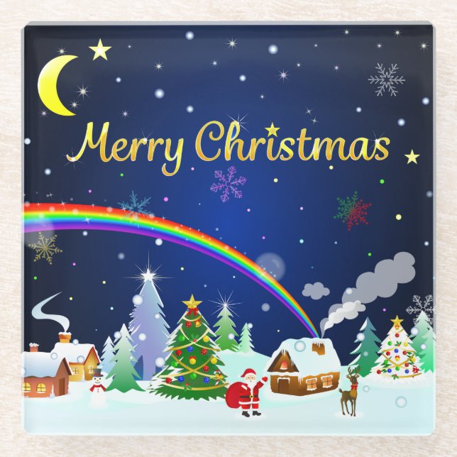 Frohe Weihnachten mit Crescent Moon Glasuntersetzer (Vorderseite)