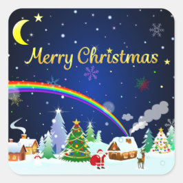 Frohe Weihnachten mit Crescent Moon Quadratischer Aufkleber