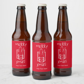 Frohe Weihnachten mit einem funkelnden Glas Bierflaschenetikett