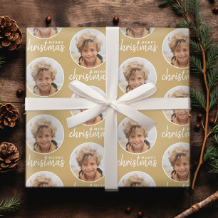 Frohe Weihnachten mit einem Kreis Foto - Gold Geschenkpapier