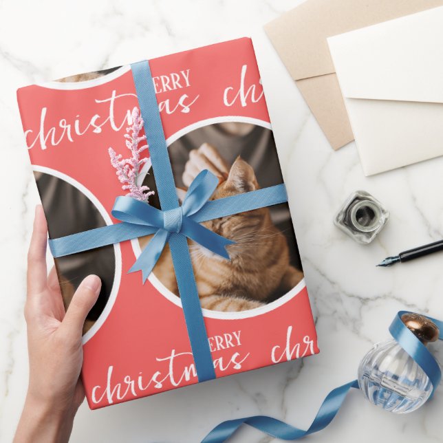 Frohe Weihnachten mit einem kreisförmigen Foto Geschenkpapier (Schenken)