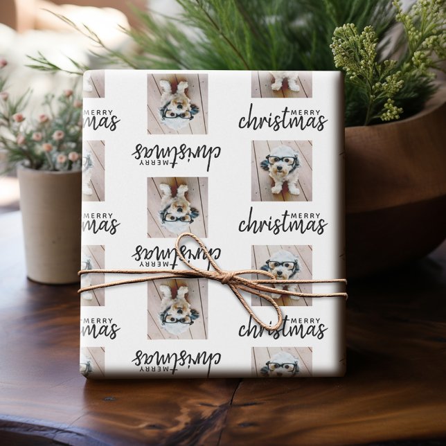 Frohe Weihnachten mit einem Platz Foto - weiß Geschenkpapier (Personalized Photo Wrapping Paper)