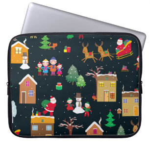 Frohe Weihnachten mit einer fröhlichen Familie und Laptopschutzhülle