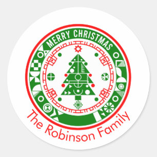 Frohe Weihnachten mit Familienname Runder Aufkleber