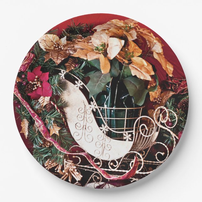 Frohe Weihnachten mit Gold Sleigh Pappteller (Vorderseite)