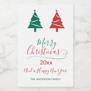 Frohe Weihnachten mit grünen Weihnachtsbäumen Lebensmitteletikett