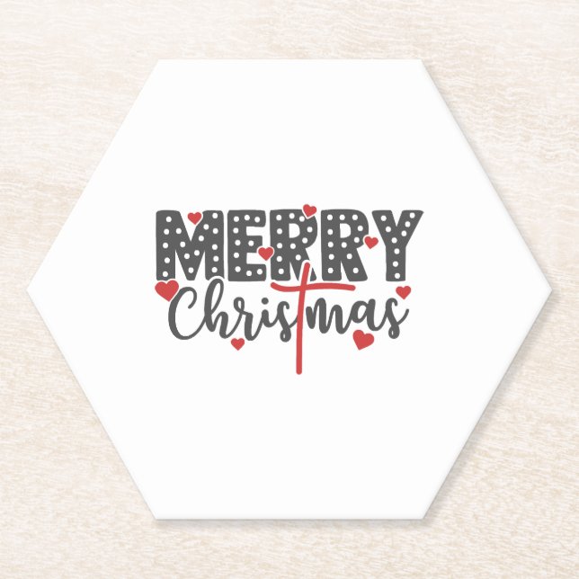 Frohe Weihnachten mit Herzen Untersetzer (Vorderseite)