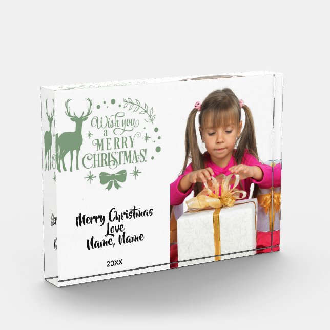 Frohe Weihnachten mit Hirsch/Grün/Keepake Fotoblock (Links)