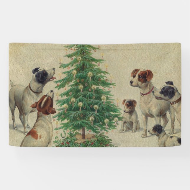 Frohe Weihnachten mit Hunden Vintag Banner (Horizontal)