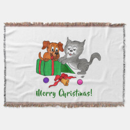 Frohe Weihnachten mit Katze und Welpe Decke