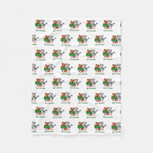 Frohe Weihnachten mit Katze und Welpe Fleecedecke