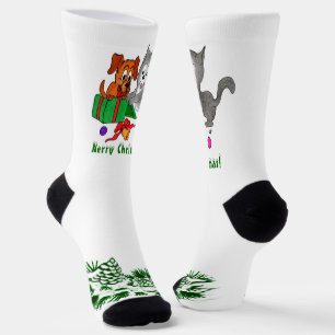 Frohe Weihnachten mit Katze und Welpe Socken