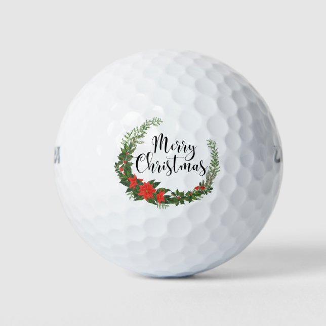Frohe Weihnachten mit Kranz für Golfer Golfball (Vorderseite)