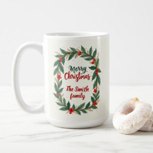 Frohe Weihnachten mit Kranz und Namen Kaffeetasse