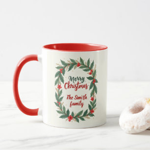 Frohe Weihnachten mit Kranz und Namen Rote Kaffeet Tasse