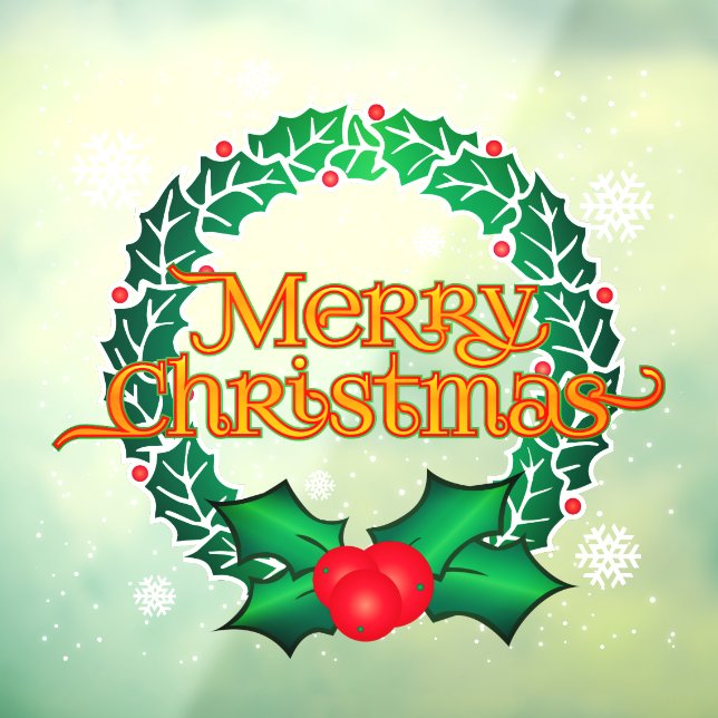 Frohe Weihnachten mit Kraut und Schneeflocken Fensteraufkleber (Blatt 3)