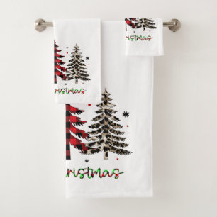 Frohe Weihnachten mit Leoparden und kariert gedruc Badhandtuch Set