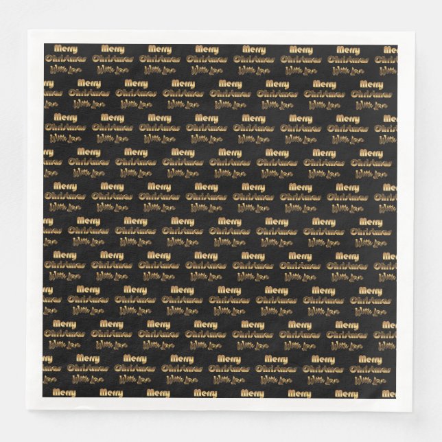 Frohe Weihnachten mit Liebe Gold Black Typografie Serviette (Vorderseite)