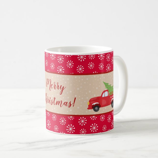 Frohe Weihnachten mit LKW und Baum, Familienname Kaffeetasse (VorderseiteRechts)