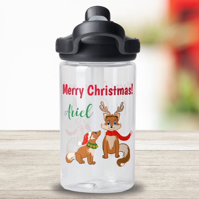 Frohe Weihnachten mit Momma Fox und Baby Fox Trinkflasche (Get into the holiday spirit with our Woodland Christmas Water Bottle! )