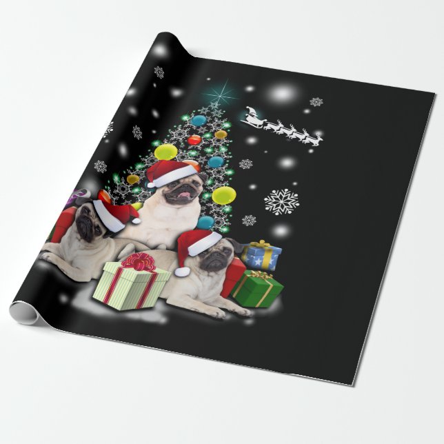 Frohe Weihnachten mit Mops-Hundetier Geschenkpapier (Ungerollt)