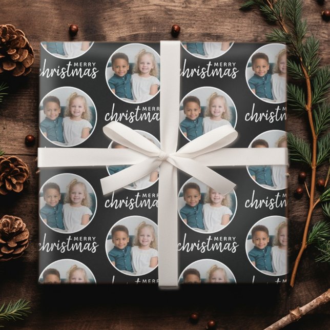 Frohe Weihnachten mit One Circle Foto - schwarz Geschenkpapier (Personalized Christmas Wrapping Paper - Add your Photo for a festive gift!)