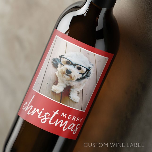 Frohe Weihnachten mit One Square Foto - rot Weinetikett (Custom Wine Bottle Label - Personalize a Sticker for a fun gift or memento)