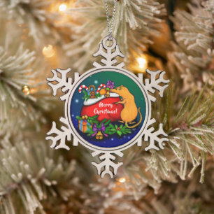 Frohe Weihnachten mit Rat Prince Schneeflocken Zinn-Ornament