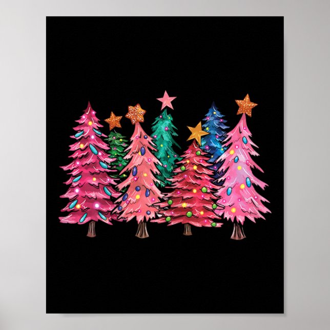 Frohe Weihnachten mit rosa Bäumen Weihnachtskostüm Poster (Vorne)