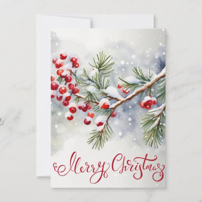 Frohe Weihnachten mit Roten Berries und Pine Tree (Vorderseite)