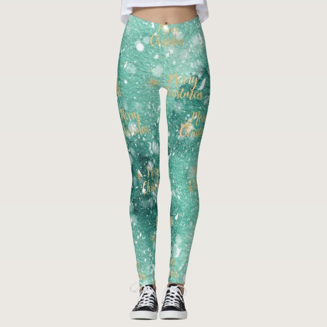 Frohe Weihnachten mit Schneeflocken Leggings (Vorderseite)